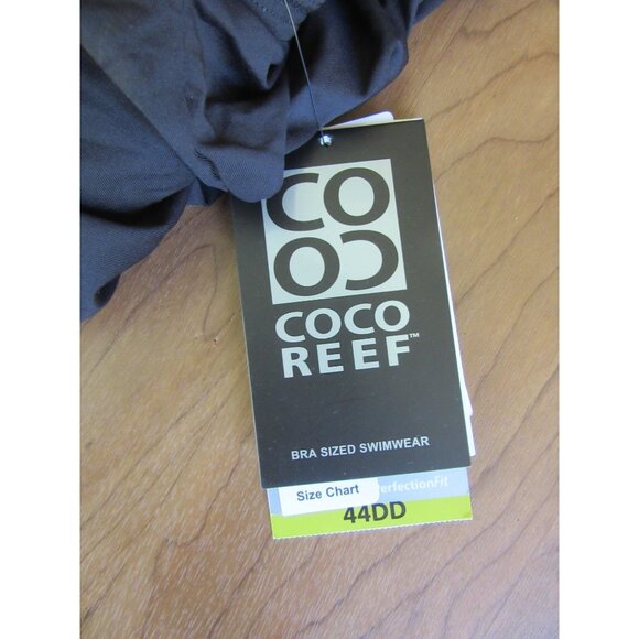 Coco Reef Grace Tankini Top Black Silver Trim 44DD NWT Shelf Bra Sporty Summer - Picture 5 of 10